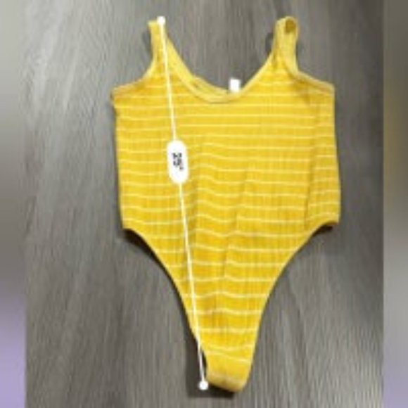 Urban Outfitters Out From Under Yellow & White Striped Thong Bodysuit Size M/L - Picture 11 of 11
